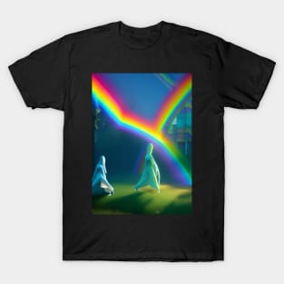 2 GHOSTS DANCING UNDER HALLOWEEN RAINBOW T-Shirt